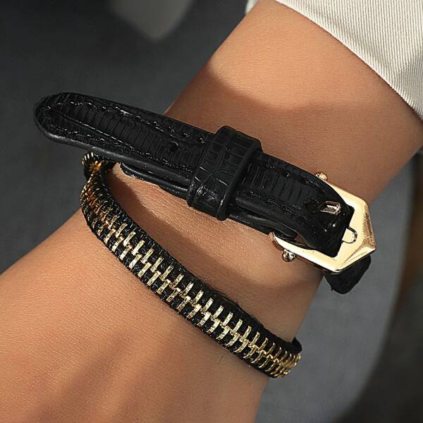 

Zipper Design Bracelet, Black