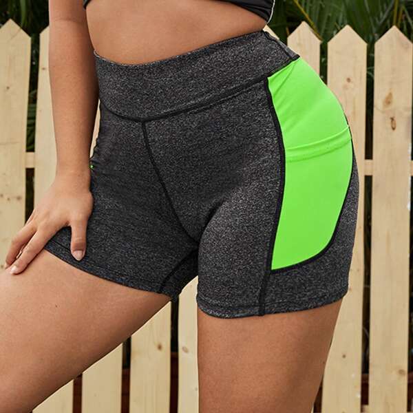 

Plus Colorblock Biker Shorts With Phone Pocket, Dark grey