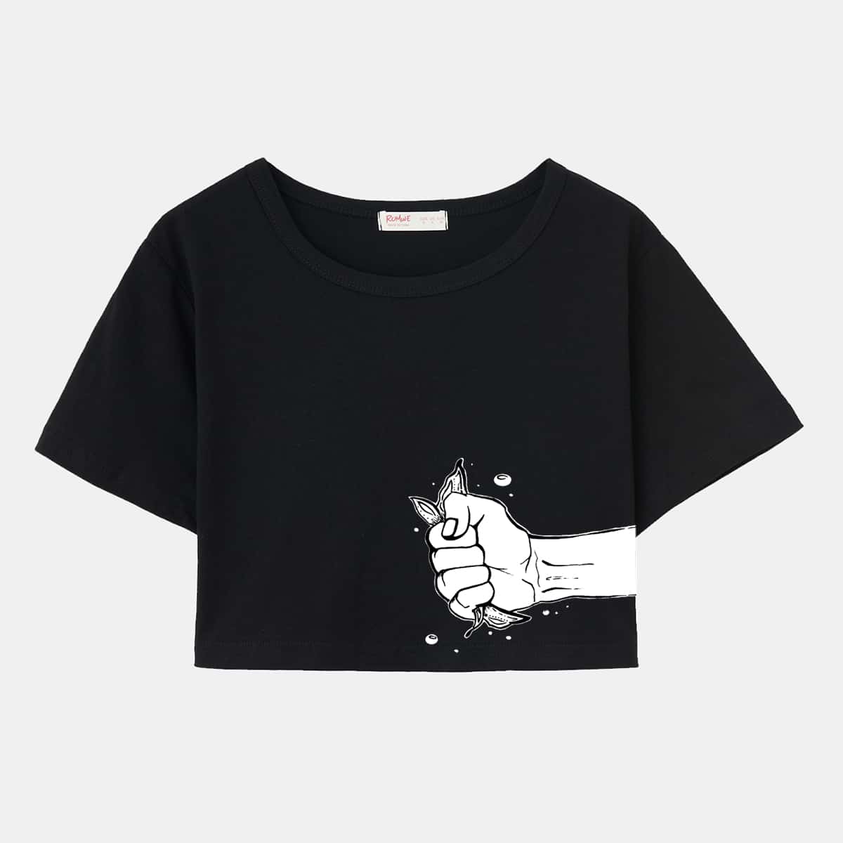 

ROMWE X Camcas-creations Hand Graphic Tee, Black