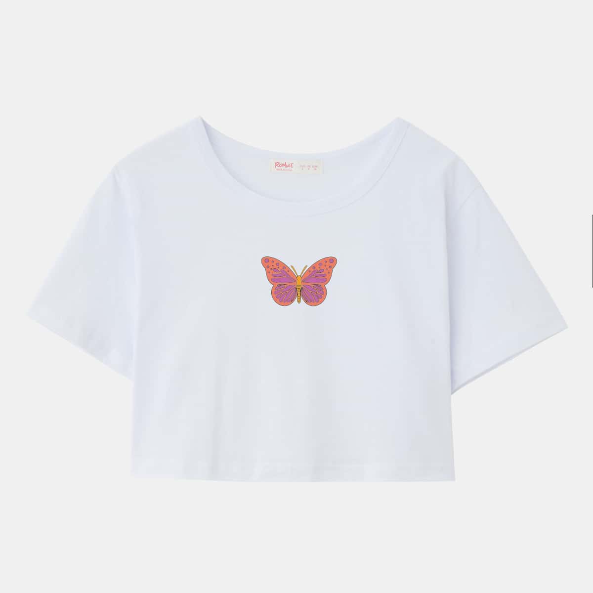 

ROMWE X Dancingbananagirldesign Butterfly Graphic Crop Tee, White