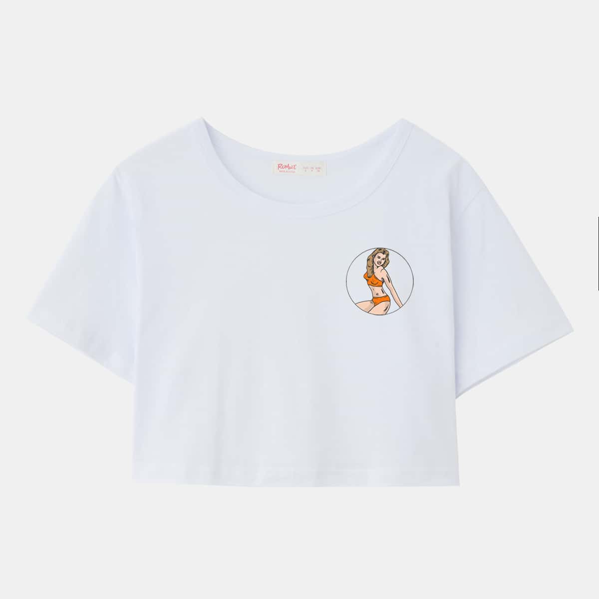 

ROMWE X Creatorimage Figure Graphic Crop Tee, White