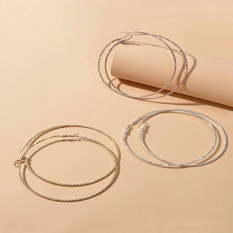 

3pairs Textured Hoop Earrings, Multicolor