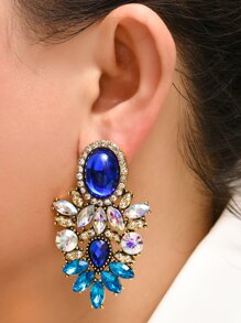 Rhinestone Decor Earrings - Royal Blue - View 1