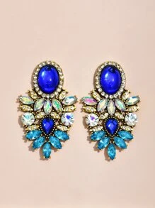 Rhinestone Decor Earrings - Royal Blue - View 2