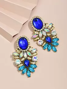 Rhinestone Decor Earrings - Royal Blue - View 3