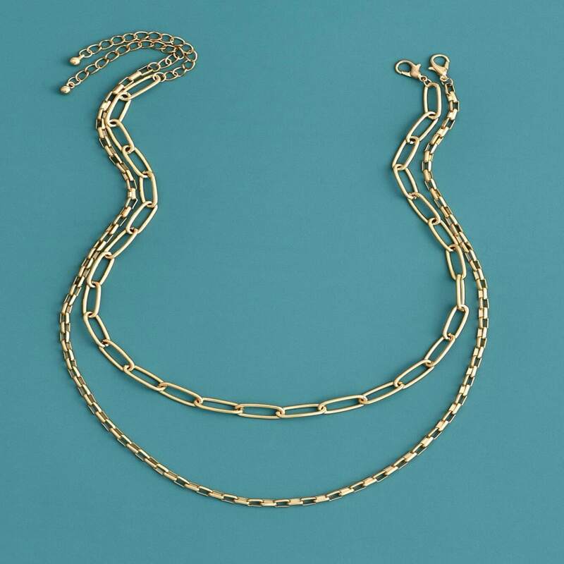 

2pcs Simple Chain Necklace, Gold