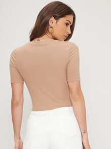 SHEIN Unity Rib-Knit Crop T-Shirt - Apricot - View 3