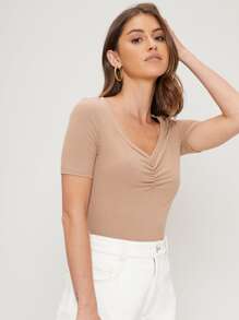 SHEIN Unity Rib-Knit Crop T-Shirt - Apricot - View 9