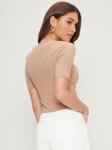 SHEIN Unity Rib-Knit Crop T-Shirt - Apricot - View 10