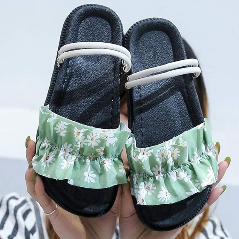 

Daisy Ruffle Slide Sandals, Mint green