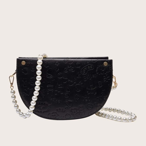 

Cartoon Embossed Crossbody Bag, Black