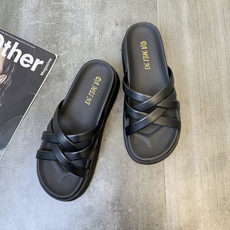 

Criss Cross Strap Slide Sandals, Black