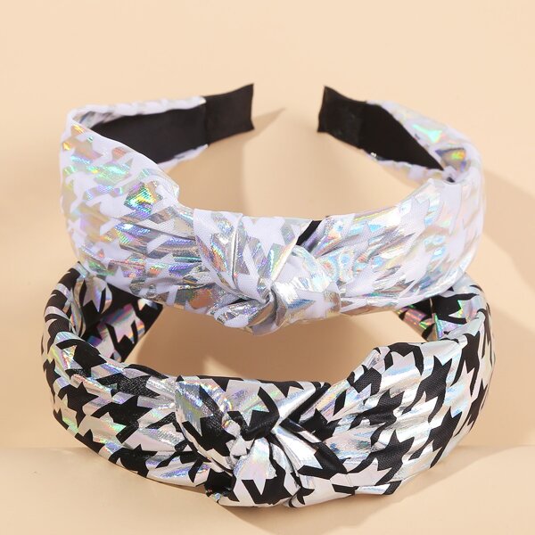 

2pcs Houndstooth Print Headband, Multicolor