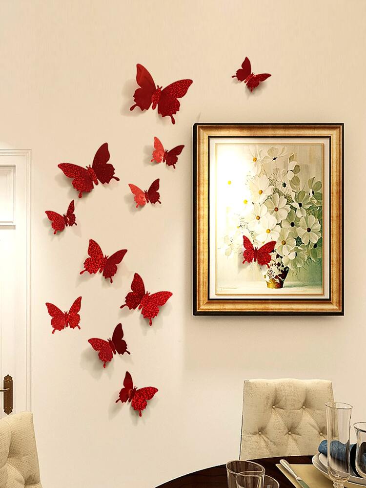12pcs 3D Butterfly Sticker, Wall Decoration For Living Room And Bedroom, Stickers, Wall Decal, Vinyl Decal For Home Decorations, Spring Decoration Items Refresh Your Home, Festival Decoration Stickers Gifts Birthday Graduation,Party Supplies,Wall Decor,Stickers,Wall Stickers,Room Decor,Home Decor School Decor School Surprise Dormitory Decor Back To School School Supplies