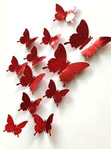 12 件 3D 蝴蝶贴纸、客厅和卧室墙面装饰、贴纸、墙贴花、家居装饰乙烯基贴花、春季装饰品让您的家焕然一新、节日装饰贴纸礼物生日毕业、派对用品、墙面装饰、贴纸、墙贴、房间装饰、家居装饰、学校装饰、学校惊喜宿舍装饰、返校学校用品 - 紅色 - 查看 3