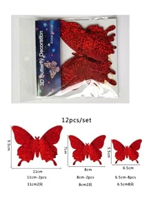 12 件 3D 蝴蝶贴纸、客厅和卧室墙面装饰、贴纸、墙贴花、家居装饰乙烯基贴花、春季装饰品让您的家焕然一新、节日装饰贴纸礼物生日毕业、派对用品、墙面装饰、贴纸、墙贴、房间装饰、家居装饰、学校装饰、学校惊喜宿舍装饰、返校学校用品 - 紅色 - 查看 4