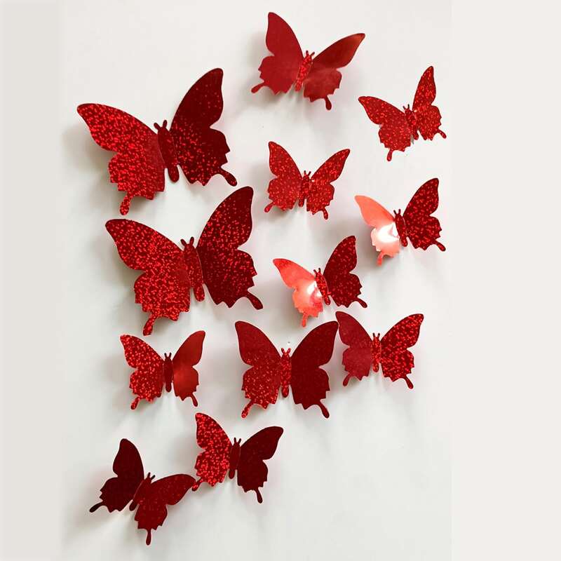 

12pcs 3D Butterfly Sticker, Red
