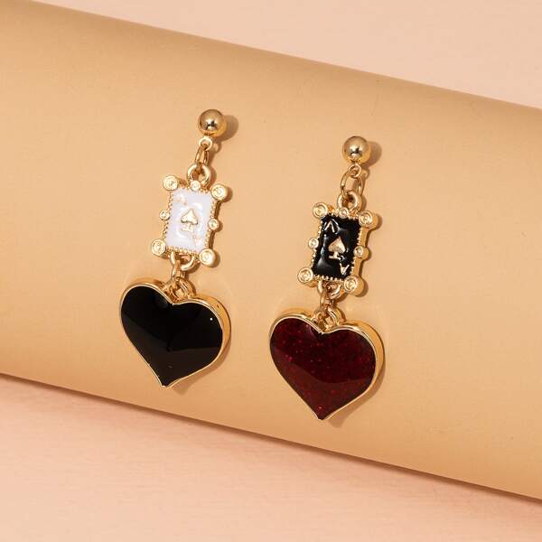 

Heart Drop Mismatched Earrings, Multicolor