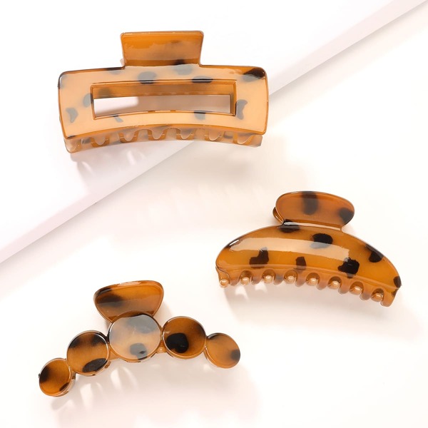 

3pcs Graphic Hair Claw, Coffee brown