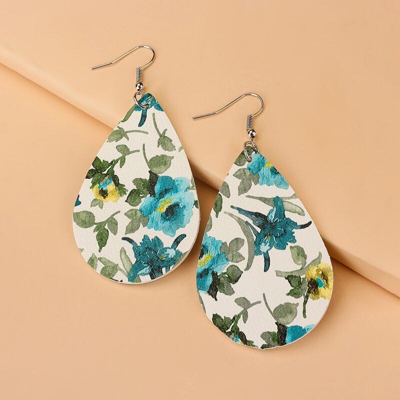 

Flower Pattern Water Drop Earrings, Multicolor