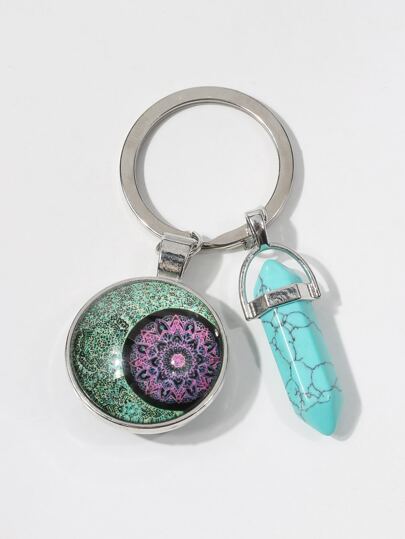 Lotus Pattern Round Pendant Keychain
