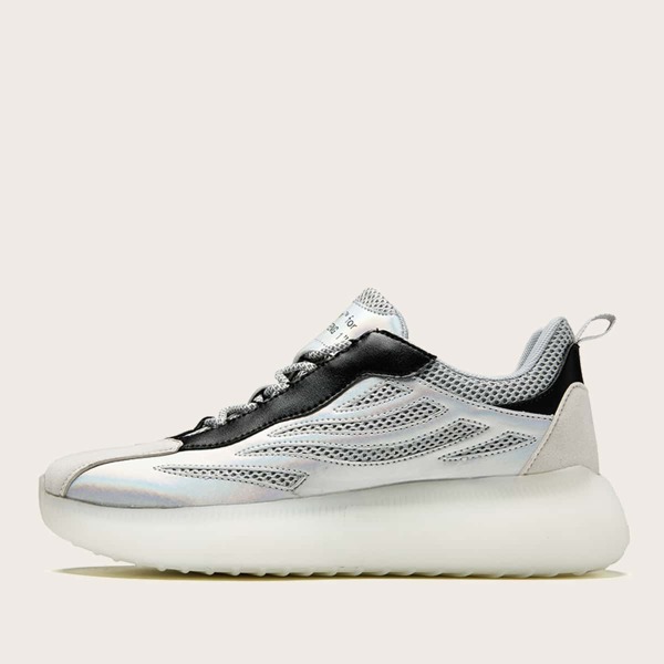

Men Mesh Panel Lace Up Front Sneakers, White