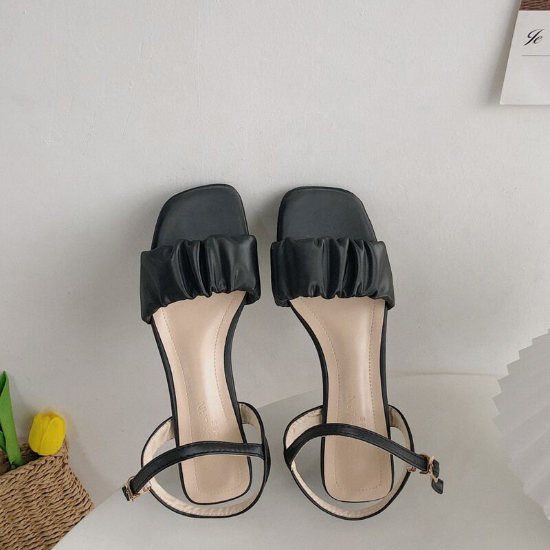 

Ruched Ankle Strap Sandals, Black