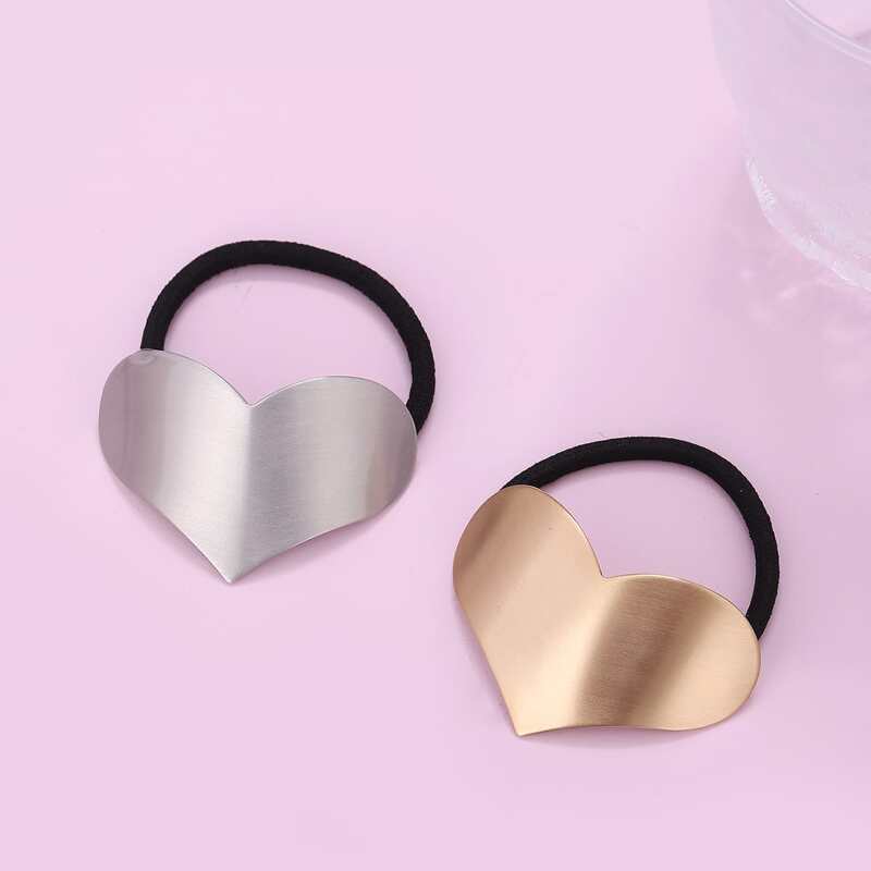 

2pcs Heart Decor Hair Tie, Multicolor