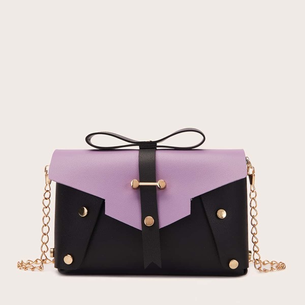 

Two Tone Studded Decor Chain Crossbody Bag, Black