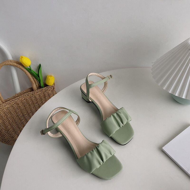 

Ruched Ankle Strap Sandals, Mint green