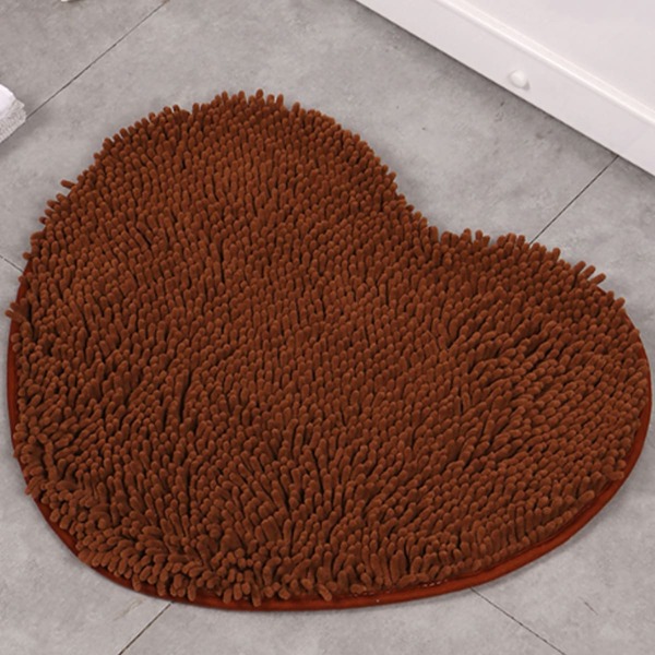 

1pc Heart Shaped Chenille Rug, Coffee brown