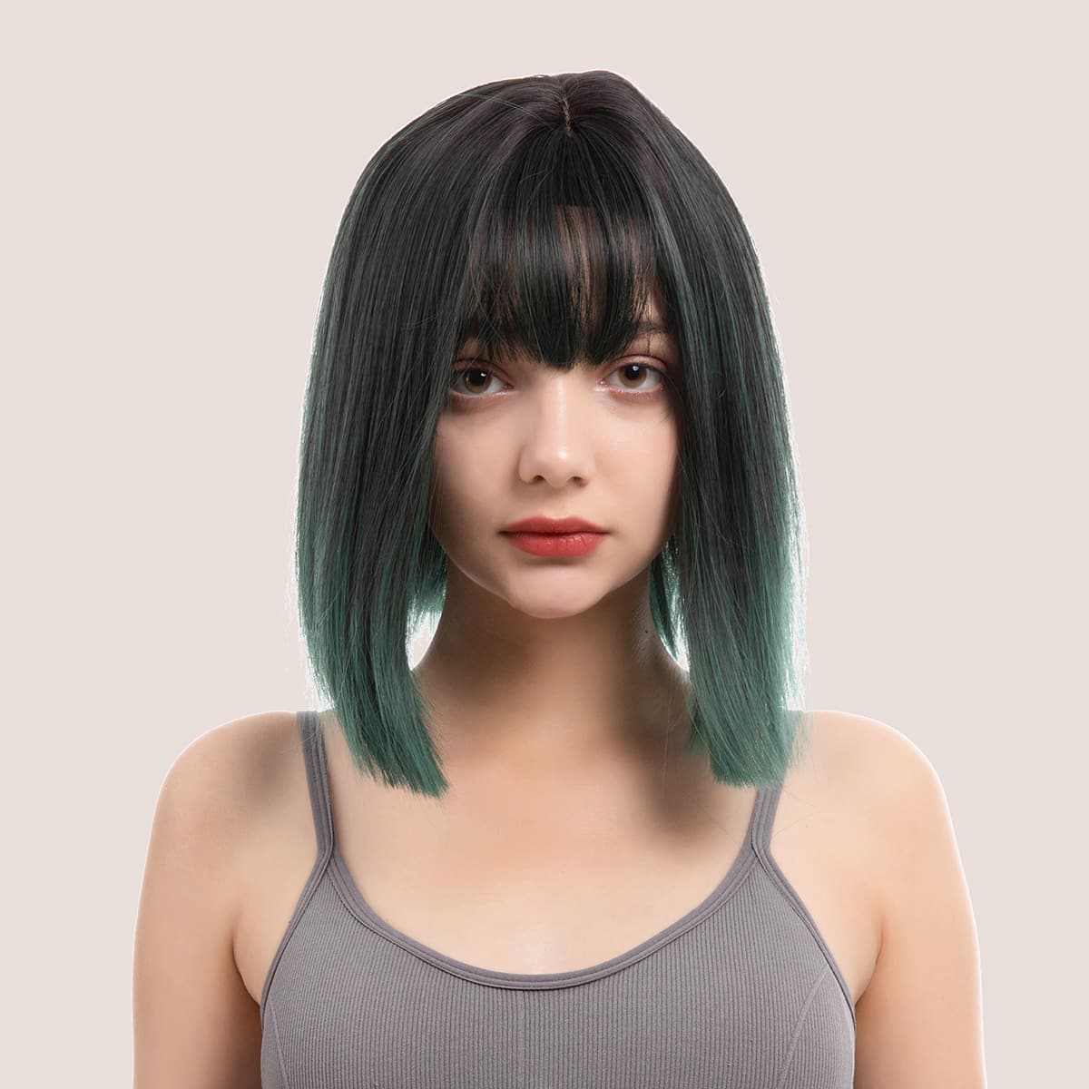 

Natural Short Wig With Bangs, Ombre
