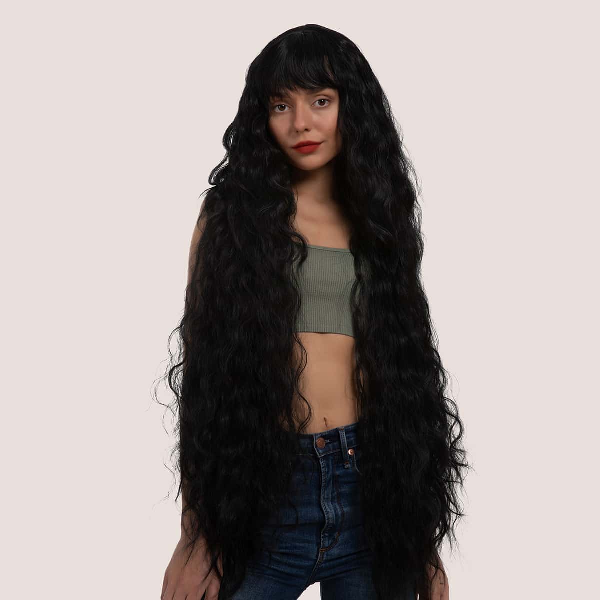 

Long Curly Wig With Bangs, Black