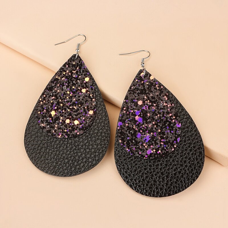 

Glitter Water Drop Earrings, Black