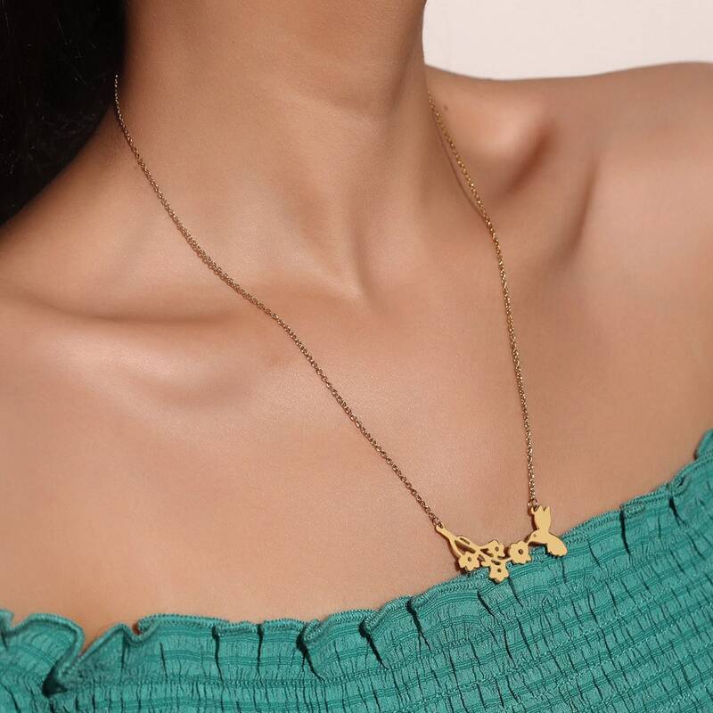 

Flower & Bird Pendant Necklace, Gold