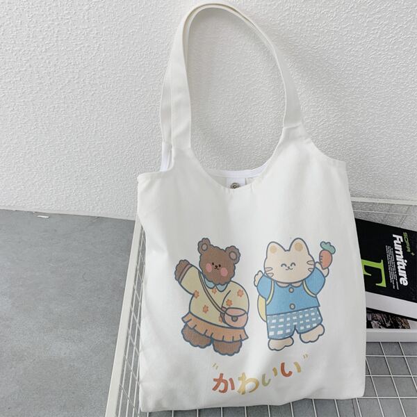 

Cartoon Graphic Canvas Shopper Bag, Beige