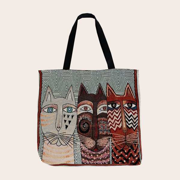 

Cartoon Graphic Tote Bag, Multicolor