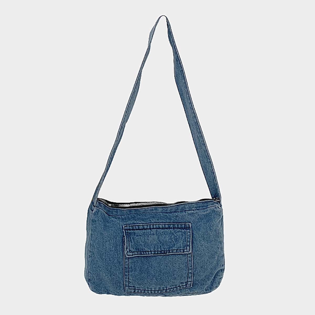 

Pocket Front Denim Shoulder Bag, Blue