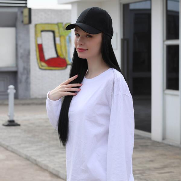 

Natural Long Straight Wig With Cap, Black