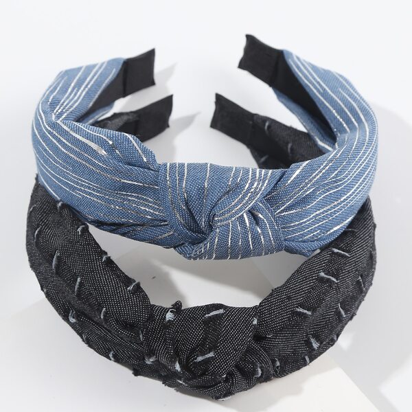

2pcs Striped Print Headband, Multicolor