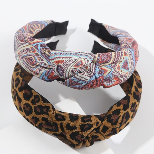 

2pcs Leopard Print Headband, Multicolor
