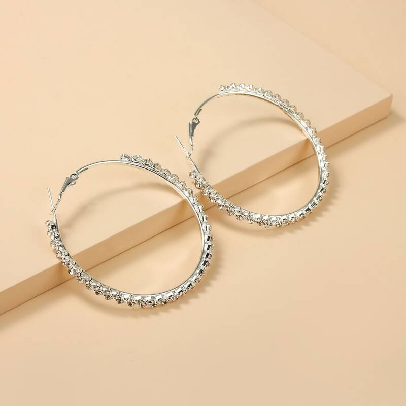 

Rhinestone Hoop Earrings, Silver