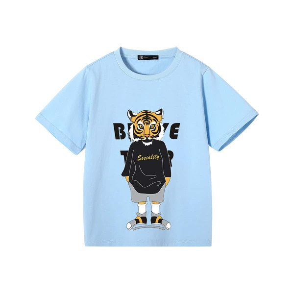 

Boys Cartoon Tiger Graphic Tee, Baby blue