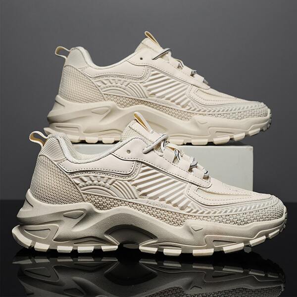 

Men Lace-up Front Low Top Running Shoes, Beige