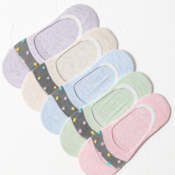 

5pairs Simple Invisible Socks, Multicolor