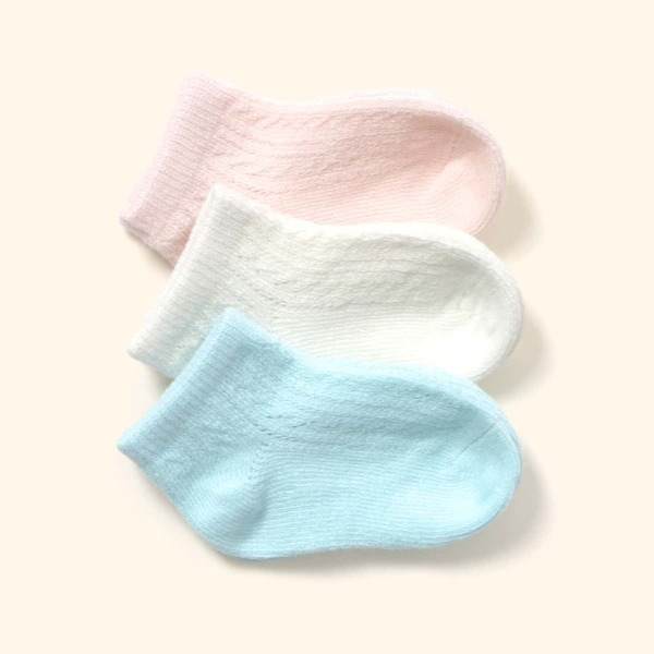

3pairs Baby Plain Socks, Multicolor