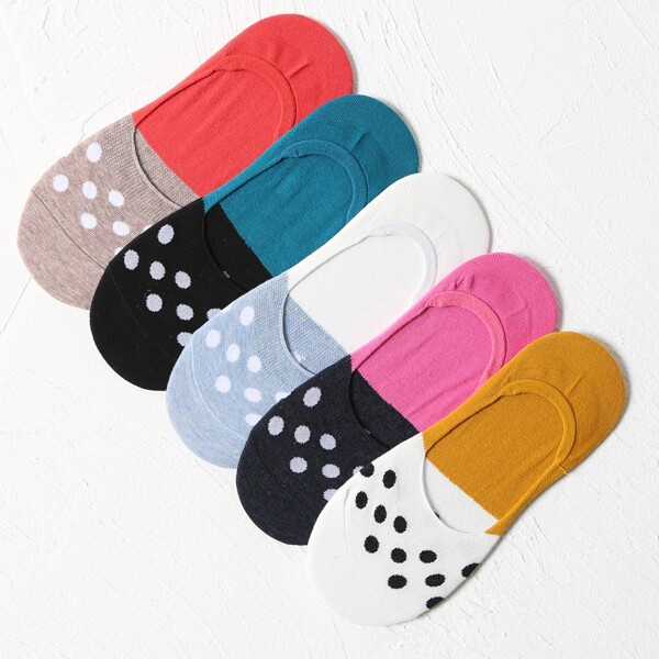 

5pairs Polka Dot Print Socks, Multicolor