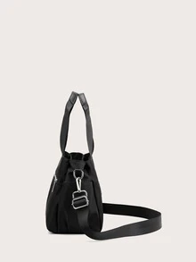 Zip Front Nylon Tote Bag - Black - View 4