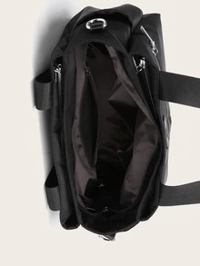 Zip Front Nylon Tote Bag - Black - View 7