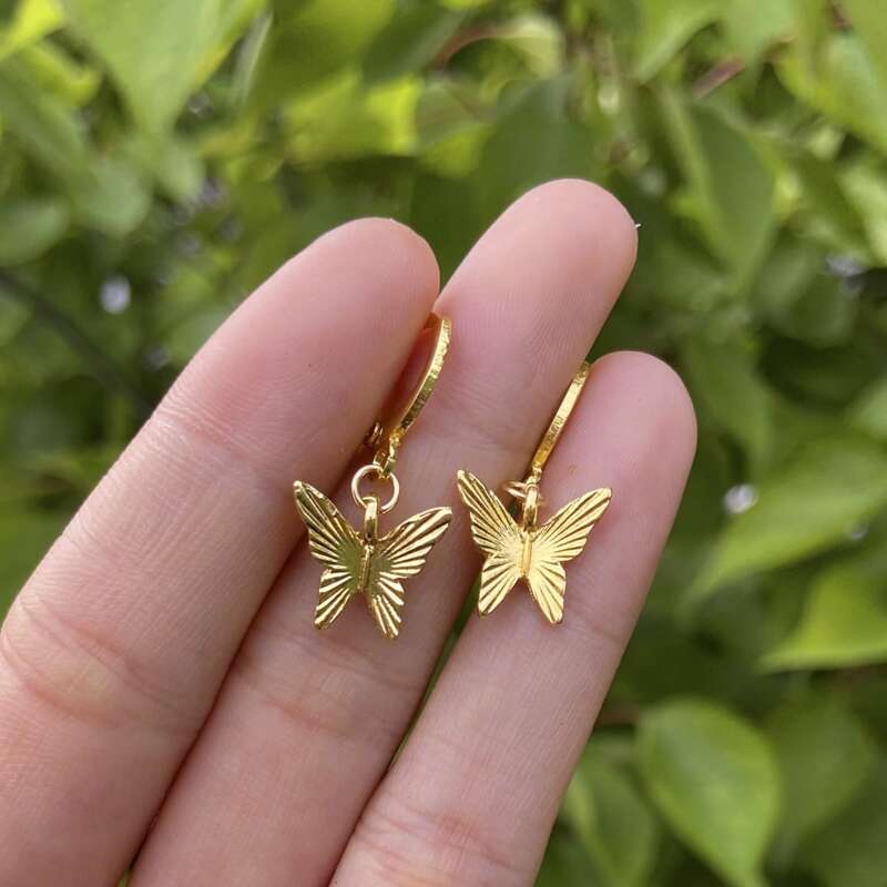 Butterfly Drop Earrings, Gold